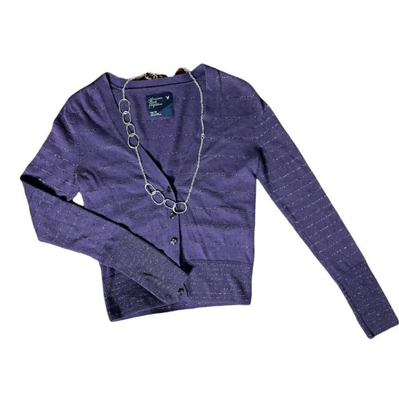 American Eagle Outfitters Women’s Cardigan Purple Silver Metallic XS‎ - Picture 3 of 5